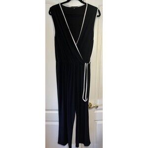 Tahari Jumpsuit Romper Women Plus Sz 2X Black Belted Crop Wide Leg Casual Stretc
